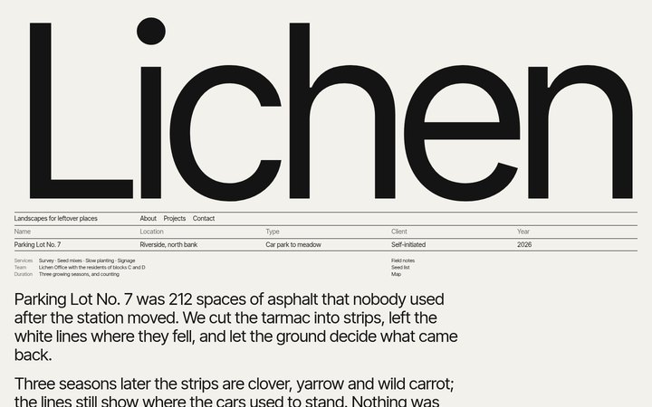 Lichen Office: a wordmark filling the full width above thin ruled rows